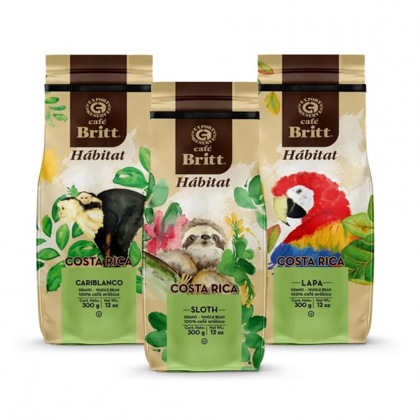 Café Britt® — Costa Rican Habitat kafijas komplekts (12 oz.) (3 iepakojumi) (Sloth, Lapa & Cariblanco) — kafijas pupiņas, arabikas kafija, košers, bez lipekļa, gardēdis un vidēji gaišs un tumšs grauzdējums